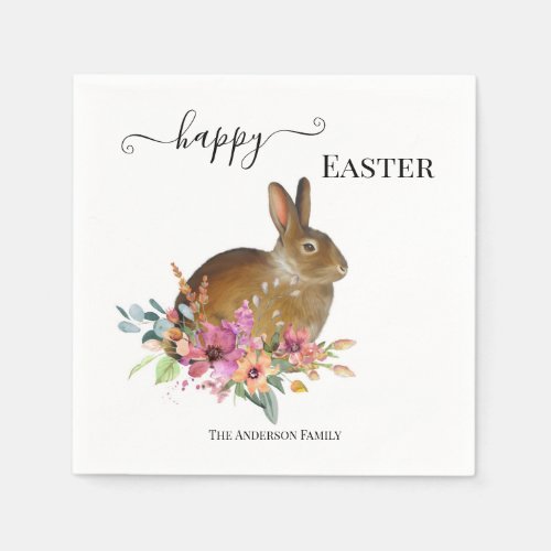 Happy Easter Elegant Watercolor Bunny Napkins