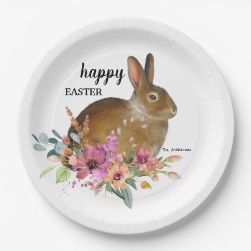 Happy Easter Elegant Watercolor Bunny  Paper Plates