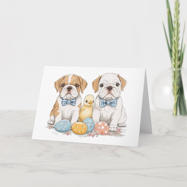 Happy Easter English Bulldogs Holiday Card (Front)