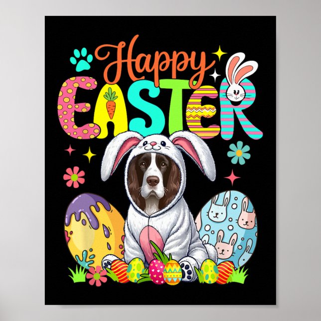 Happy Easter English Springer Spaniel Cosplay Bunn Poster (Front)