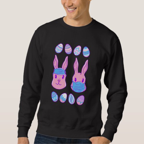 Happy Easter Face Mask Bunny Rabbits Funny Sweatshirt