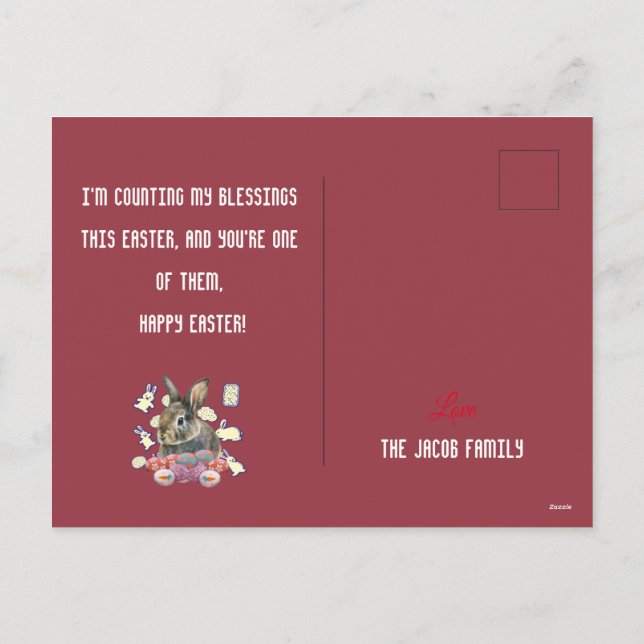  Happy Easter family, easter bunny, personalize  Holiday Postcard (Back)