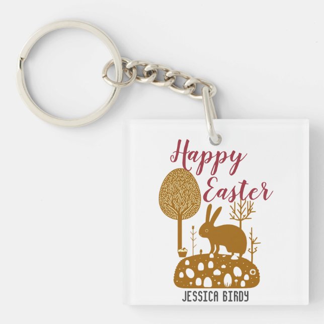 Happy Easter family, easter bunny, personalize  Keychain (Front)