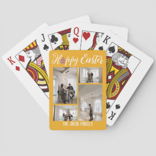 Happy Easter family, easter four photo collage Poker Cards