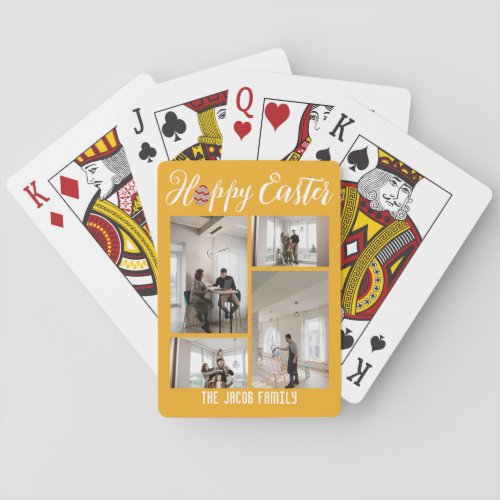 Happy Easter family easter four photo collage  Poker Cards