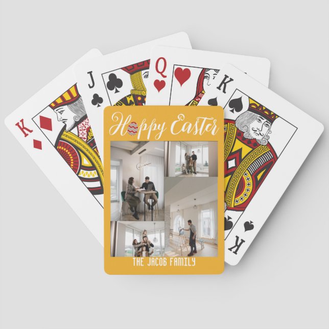 Happy Easter family, easter four photo collage  Poker Cards (Back)