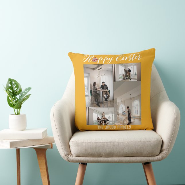 Happy Easter family, easter four photo collage Throw Pillow (Chair)