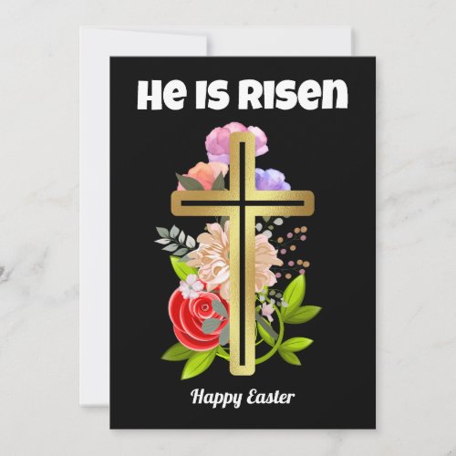 Happy Easter familyfloral and cross christian Holiday Card