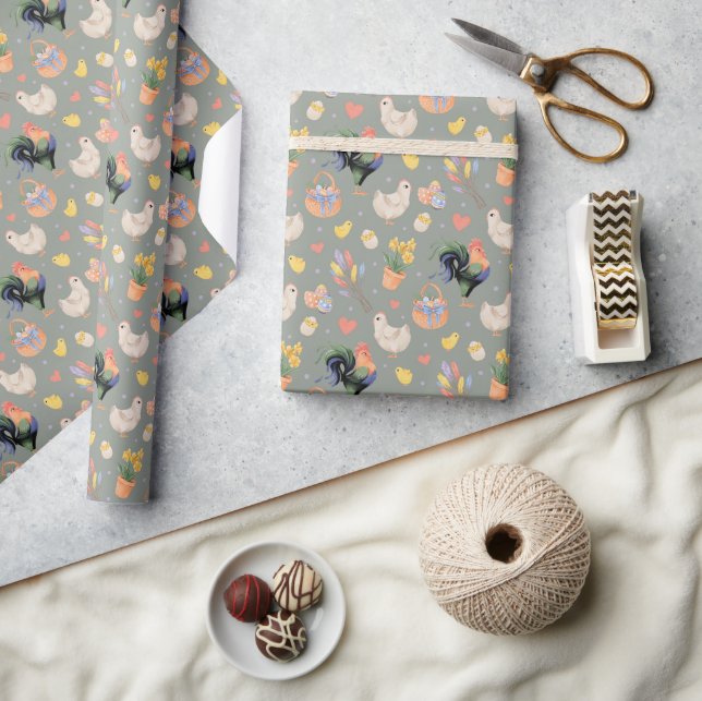 Happy Easter Family (Spanish Gray) Wrapping Paper (Crafts)