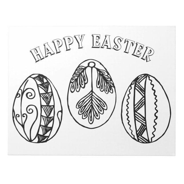 Happy Easter Fancy Easter Eggs Coloring Pages Notepad (Front)