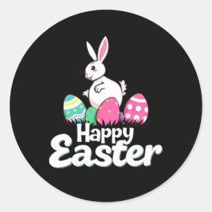 Happy Easter Fat Bunny Easter Outfit Egg Nest Flow Classic Round Sticker
