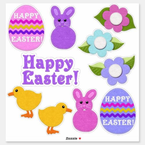 Happy Easter Faux Felt White or Clear Easter Sticker