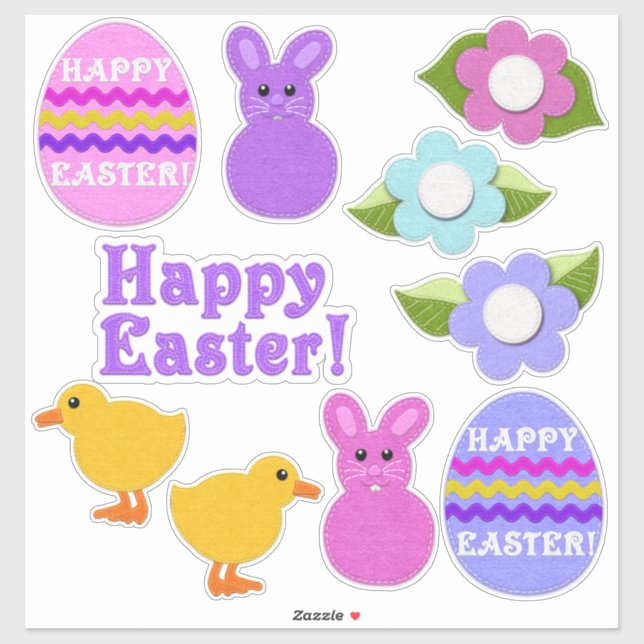 Happy Easter! Faux Felt White or Clear Easter Sticker (Sheet)