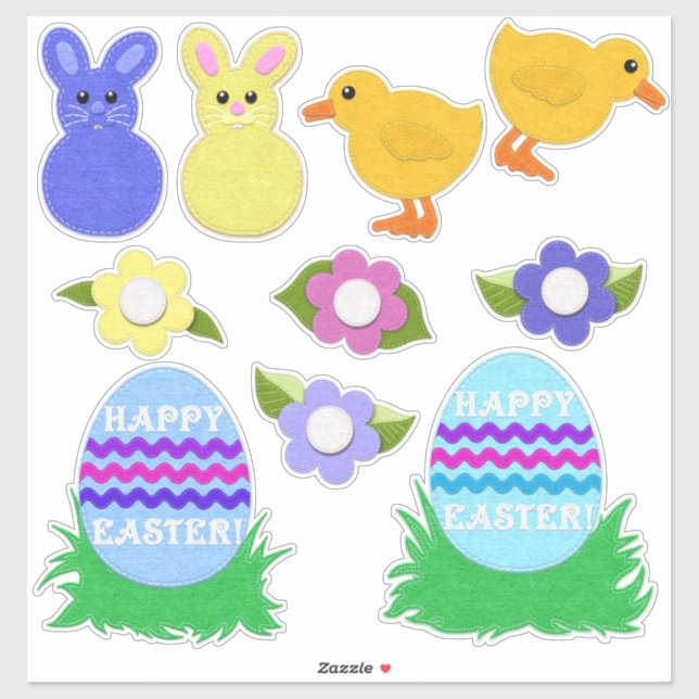 Happy Easter! Faux Felt White or Clear Sticker (Sheet)