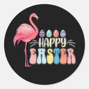 Happy Easter Flamingo Bunny Egg Basket Classic Round Sticker