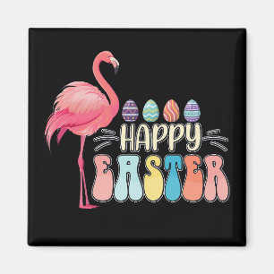 Happy Easter Flamingo Bunny Egg Basket Magnet