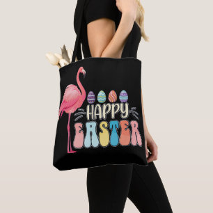 Happy Easter Flamingo Bunny Egg Basket Tote Bag