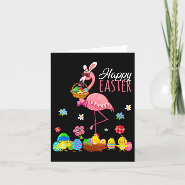 Happy Easter Flamingo With Easter Egg Bysket Hunti Card (Front)