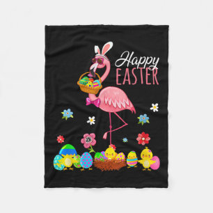Happy Easter Flamingo With Easter Egg Bysket Hunti Fleece Blanket