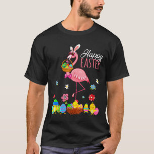 Happy Easter Flamingo With Easter Egg Bysket Hunti T-Shirt
