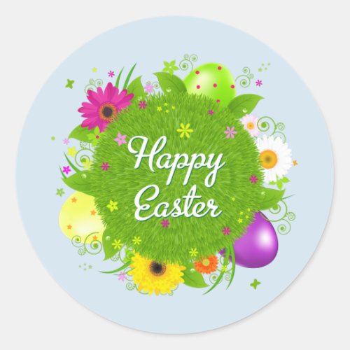 Happy Easter floral and text background Classic Round Sticker
