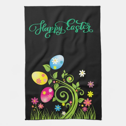 Happy Easter Floral background Kitchen Towel