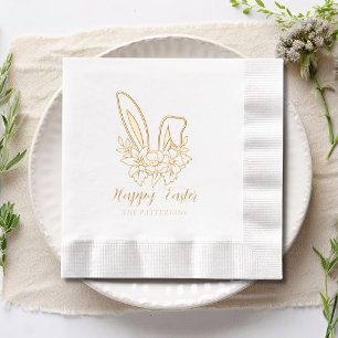 Happy Easter Floral Bunny Ears Personalized Name Foil Napkins