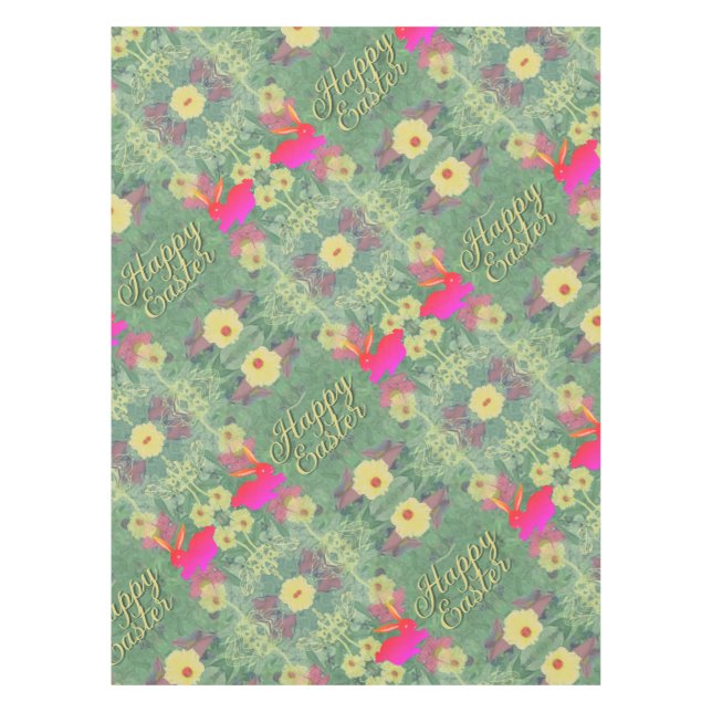 Happy Easter Floral Bunny Tablecloth (Front)