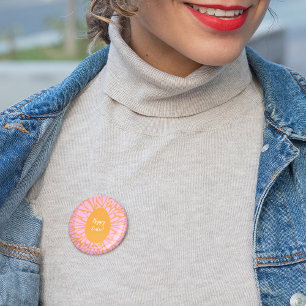 Happy Easter floral burst orange egg Button