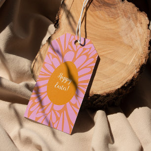 Happy Easter floral burst orange egg Classic Round Gift Tags