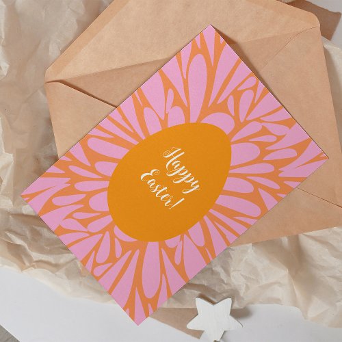 Happy Easter floral burst orange egg Holiday Card