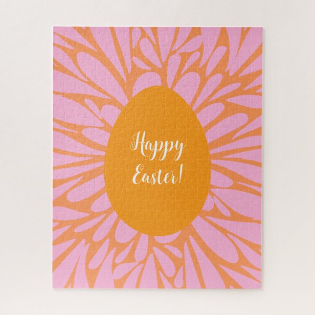 Happy Easter floral burst orange egg Jigsaw Puzzle (Vertical)