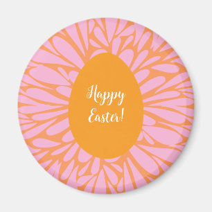 Happy Easter floral burst orange egg magnet