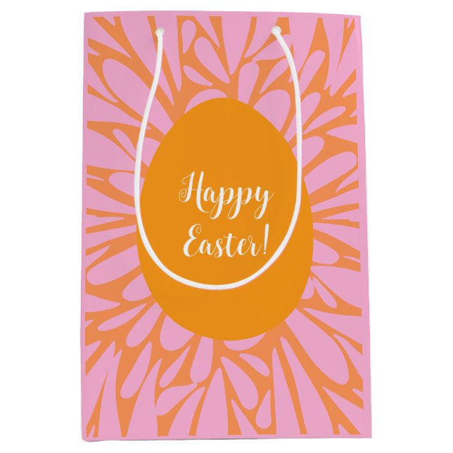 Happy Easter floral burst orange egg Medium Gift Bag (Front)