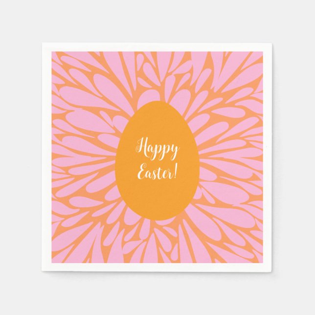Happy Easter floral burst orange egg Napkins (Front)