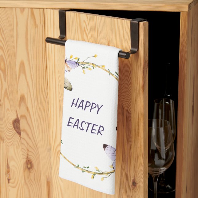 Happy Easter Floral Butterfly Wreath  Kitchen Towe Kitchen Towel (Thirds Fold)