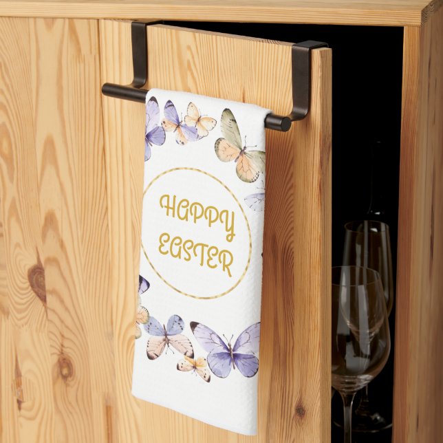 Happy Easter Floral Butterfly Wreath  Kitchen Towe Kitchen Towel (Thirds Fold)