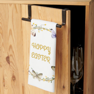 Happy Easter Floral Butterfly Wreath Kitchen Towe Towel