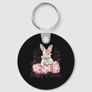 Happy Easter Floral Chinoiserie Bunny Coquette Wom Keychain
