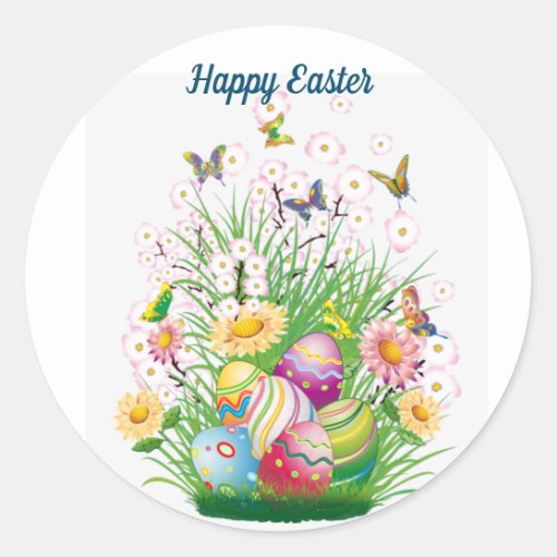 Happy Easter Floral  Classic Round Sticker