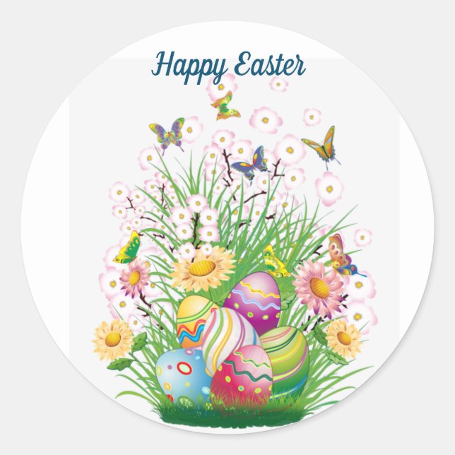 Happy Easter Floral  Classic Round Sticker (Front)