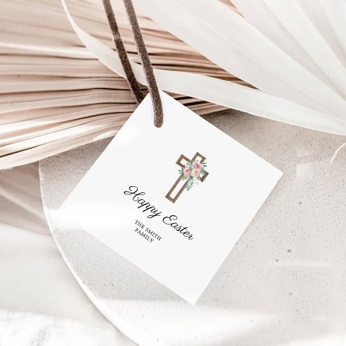 Happy Easter Floral Cross Favor Tags