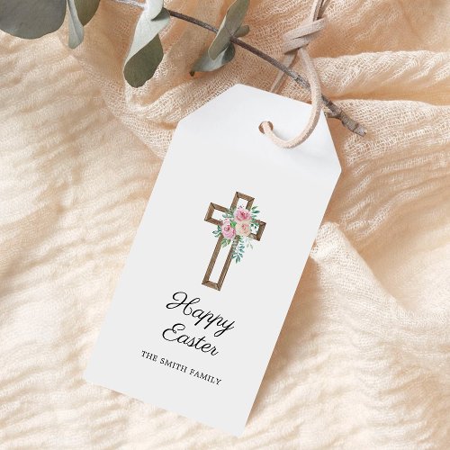 Happy Easter Floral Cross Gift Tags