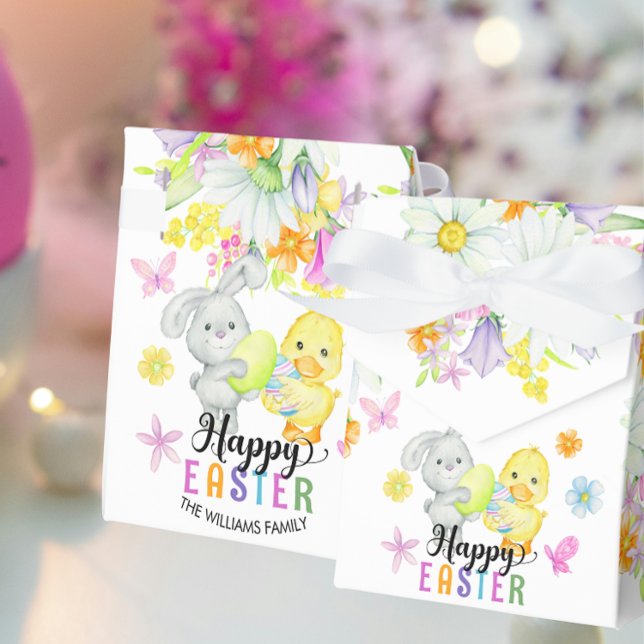 Happy Easter Floral Cute Bunny & Chick   Favor Boxes (Creator Uploaded)