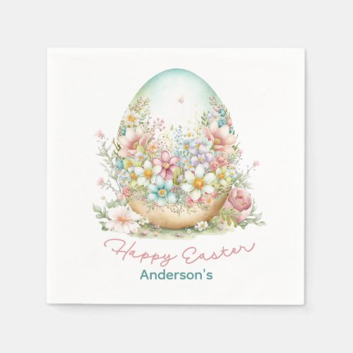 Happy Easter Floral Easter Egg Personalized Napkins