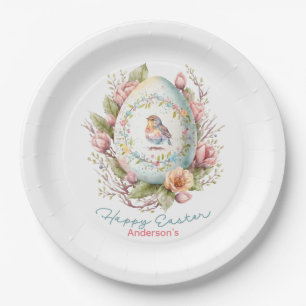 Happy Easter Floral Easter Egg Personalized Paper Paper Plates