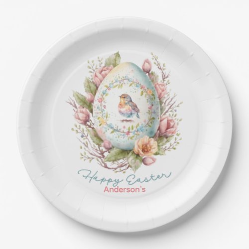 Happy Easter Floral Easter Egg Personalized Paper  Paper Plates