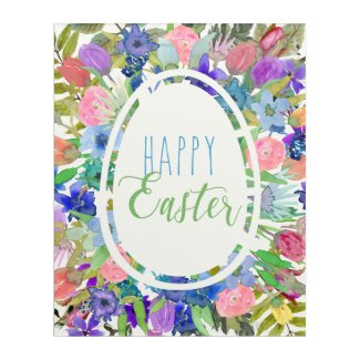 Happy Easter! | Floral Egg Shaped Wreath | Easter Acrylic Print