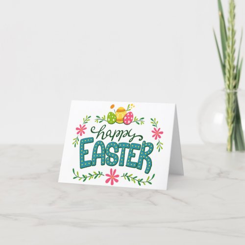Happy Easter Floral Flowers Easter Eggs Greeting Holiday Card