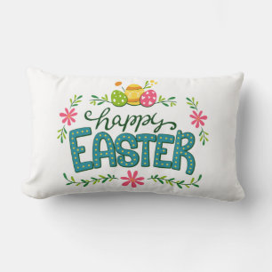 Happy Easter Floral Flowers Easter Eggs Lumbar Pillow